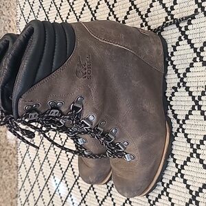 Sorel Women’s Conquest Wedge Brown Leather Winter Snow Boots Sz 8